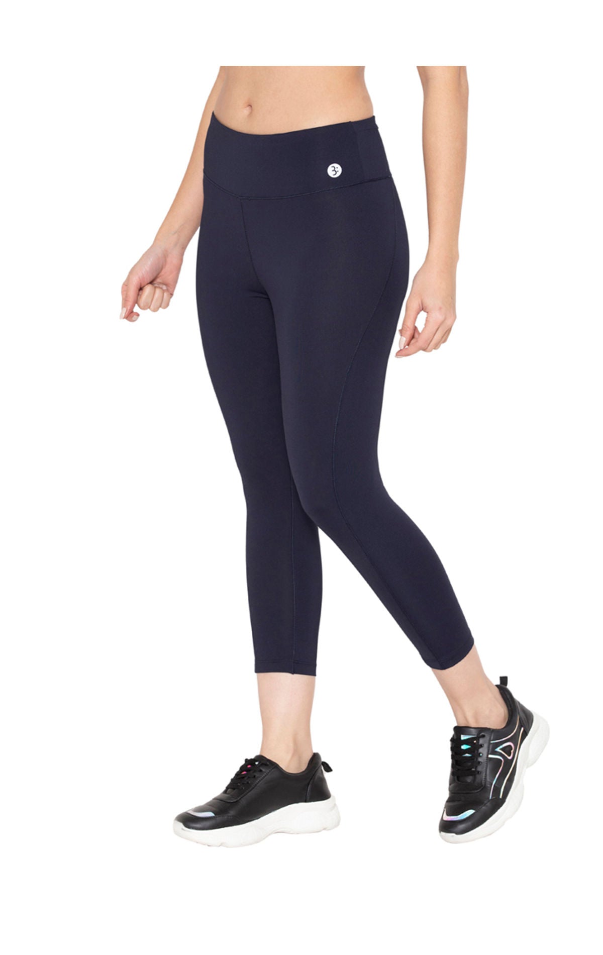 Bodyactive Women's Polyester Spandex Navy Capri Yoga Pants with Pocket Essential High Waisted for Workout-LC07-NVY