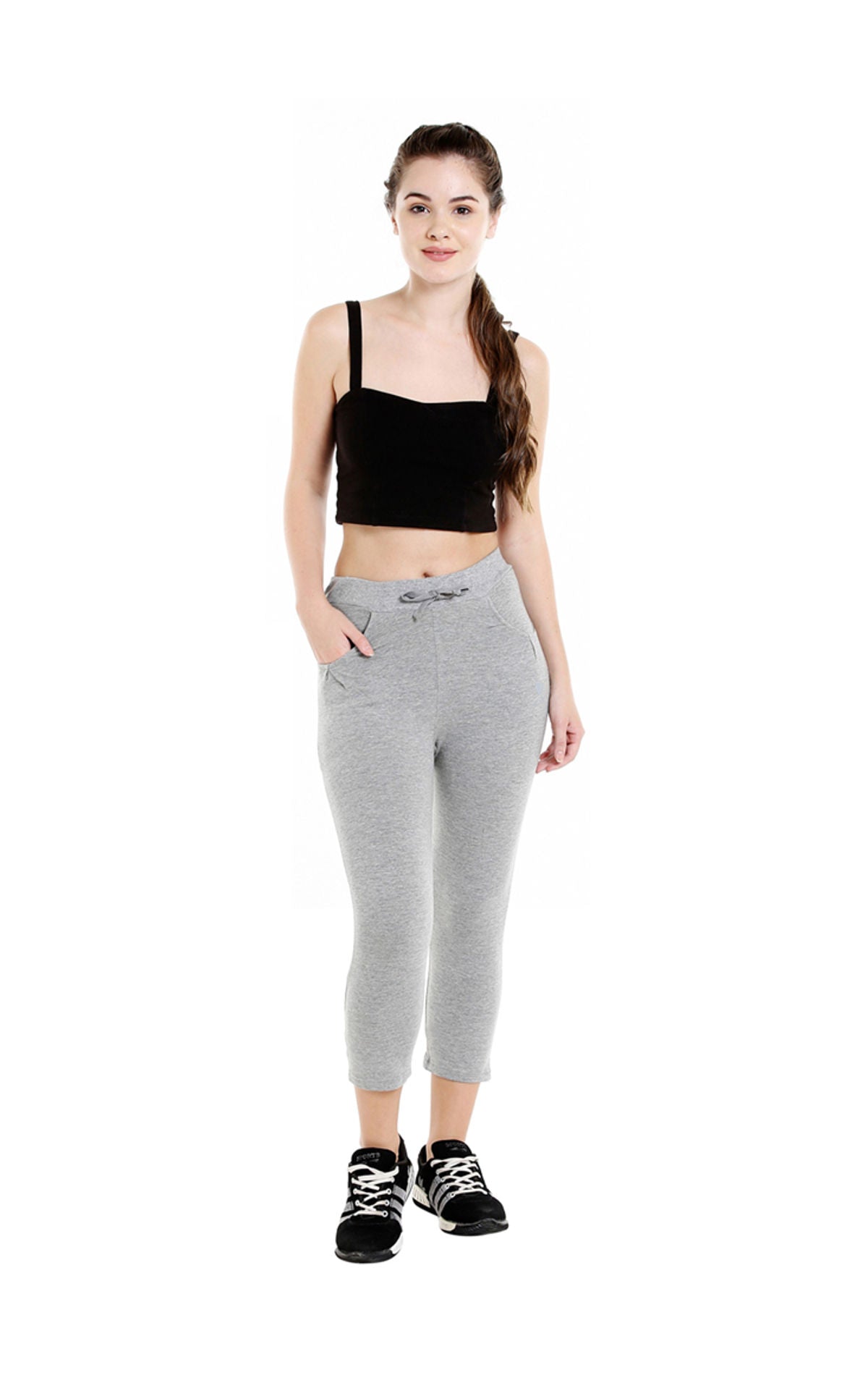 Bodyactive Women Grey Melange Capris-LC1-GRML