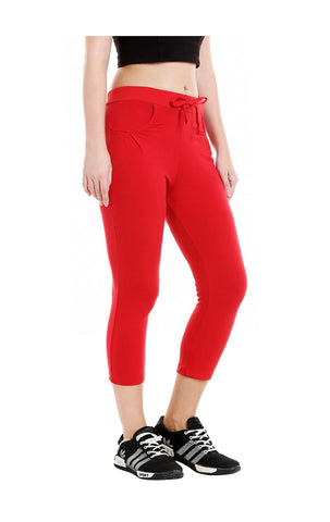 Bodyactive Women Red Capris-LC1-RED