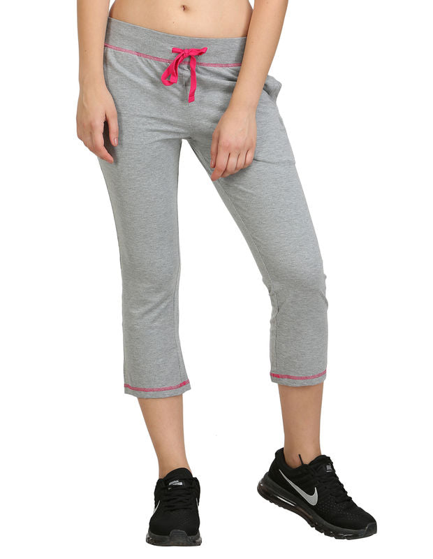 Bodyactive Women Grey Melange Capris-LC3-GRML