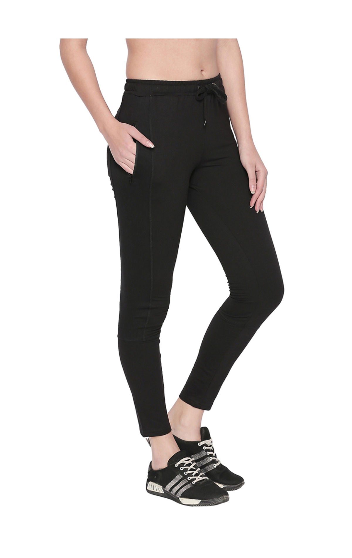 Bodyactive Women Zipper Trackpant-LL11-BLACK