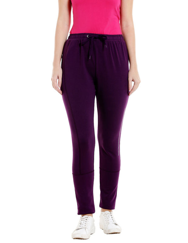 Bodyactive Women Zipper Trackpant in Dark Purple Colour-LL11-DPU