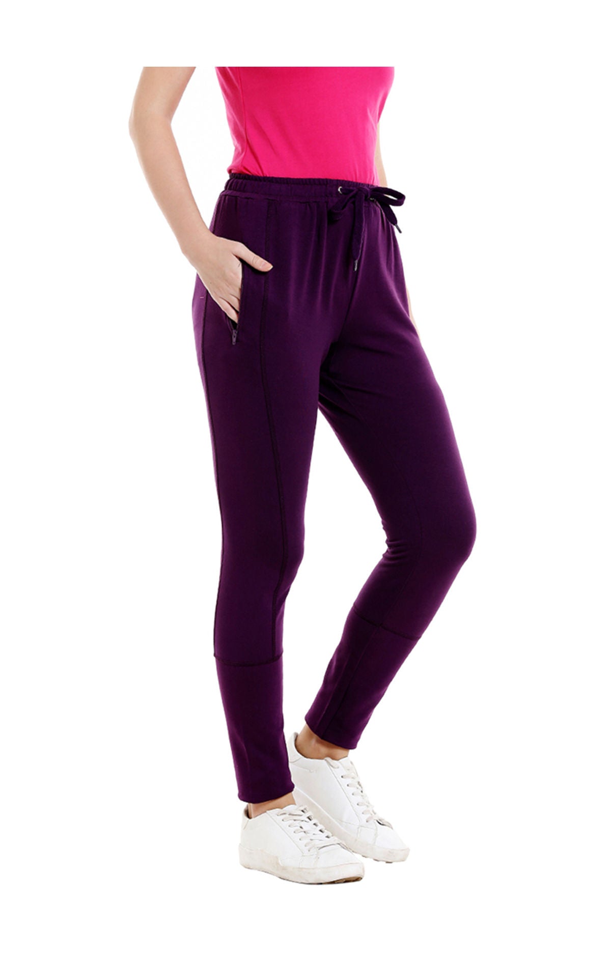 Bodyactive Women Zipper Trackpant in Dark Purple Colour-LL11-DPU