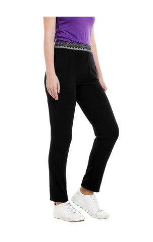 Bodyactive Women Printed Waist Band Trackpant in Black Colour-LL13-BLK