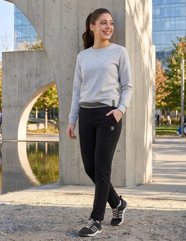 Bodyactive Women Printed Waist Band Trackpant in Black Colour-LL13-BLK