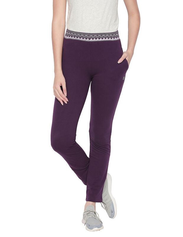 Bodyactive Women Printed Waist Band Trackpant-LL13-WINE