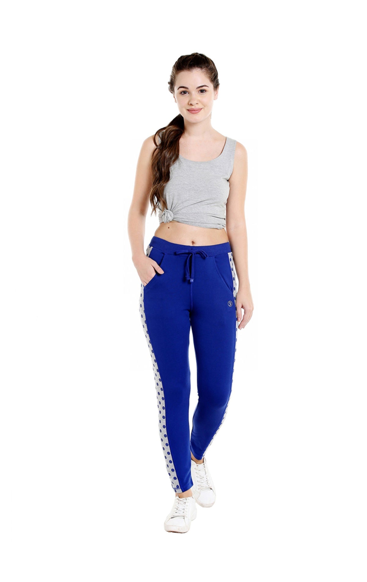 Bodyactive Women Fashion Polka Dots Trackpant in Royal Blue Colour-LL14-RBL