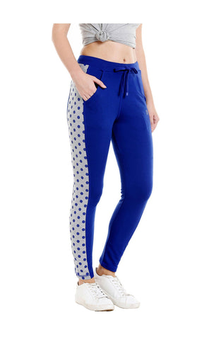 Bodyactive Women Fashion Polka Dots Trackpant in Royal Blue Colour-LL14-RBL