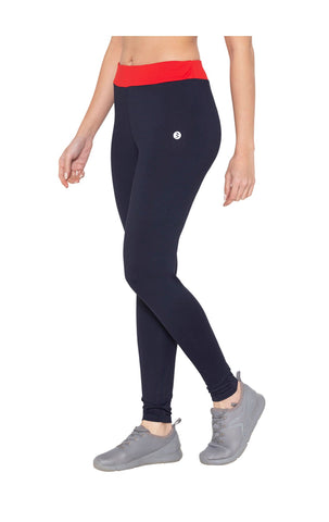 Bodyactive Navy Yoga Pants for Women, High Waist Workout Tummy Control Pants-LL26-NAV/RED