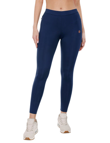 Bodyactive Navy Polyster Spandex Two Zipper Ankle Length Women's Trackpant LL27-NAV
