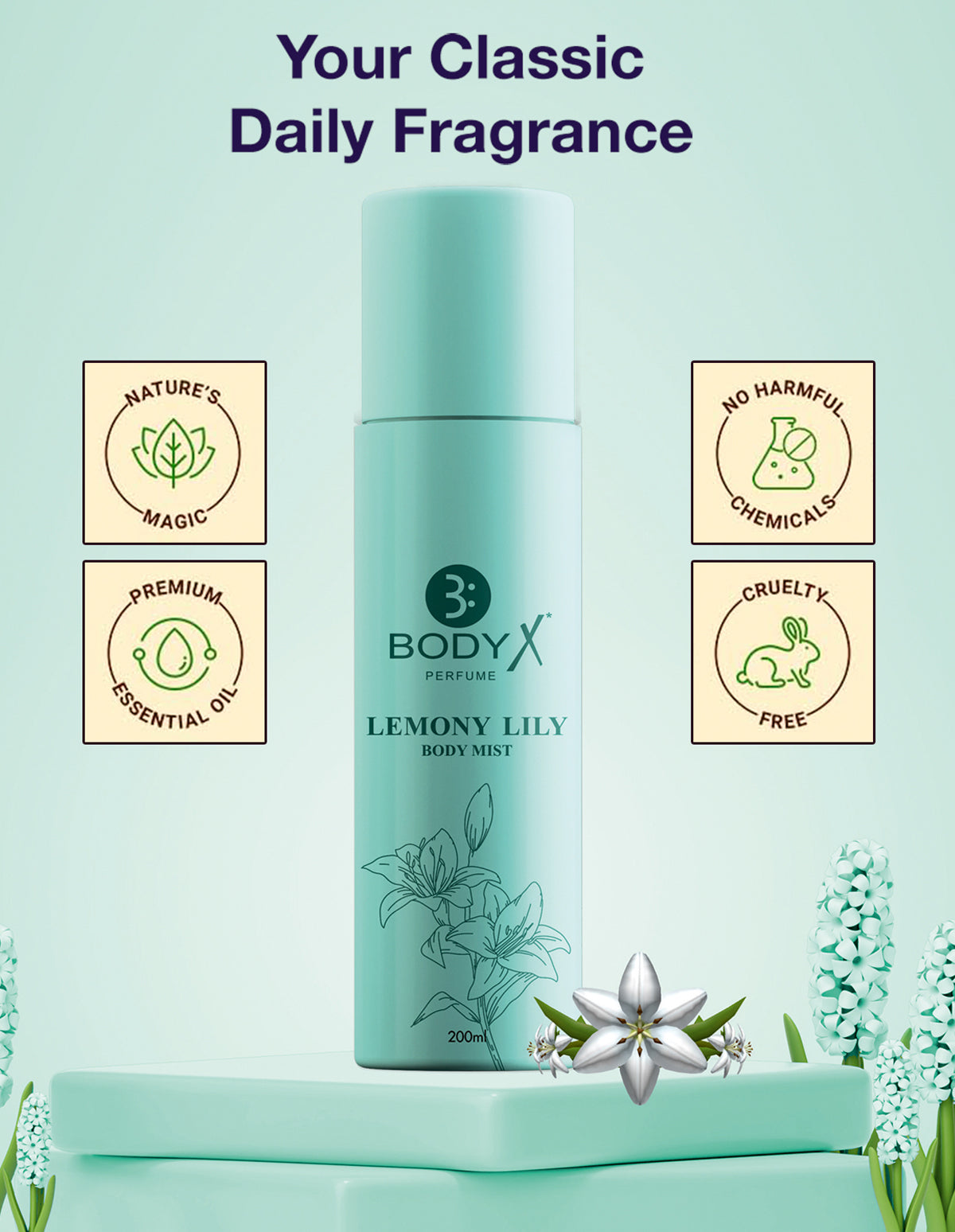Lemony Lily Body Mist by BodyX (200ml) – Feminine & Lasting Aroma