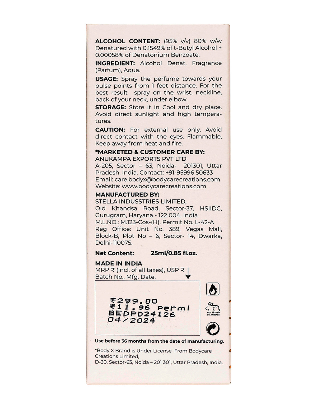 BodyX Opel Eau De Parfum for Men Long-Lasting Masculine Fragrance-25ml