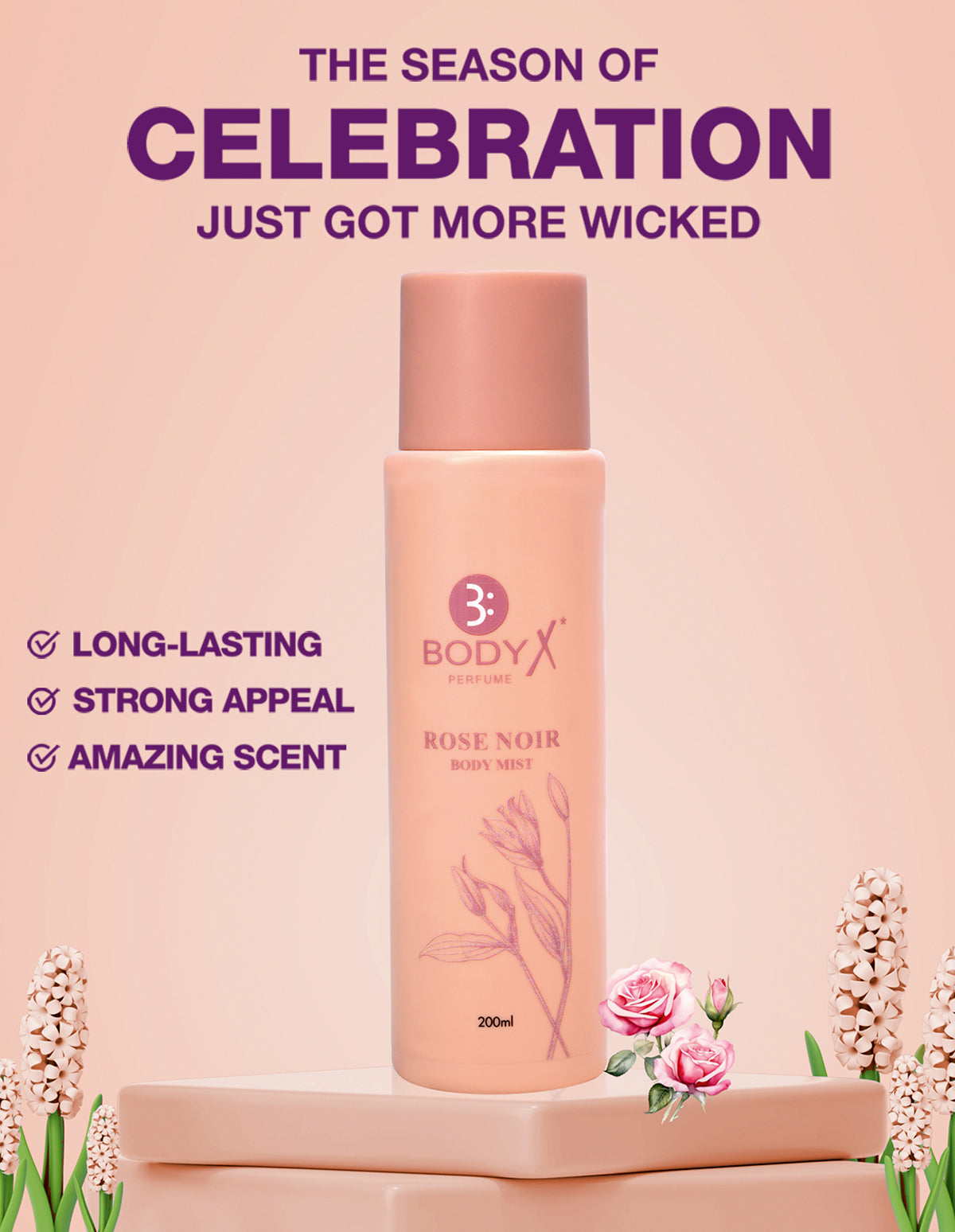 Rose Noir Body Mist by BodyX (200ml) – Feminine & Lasting Aroma