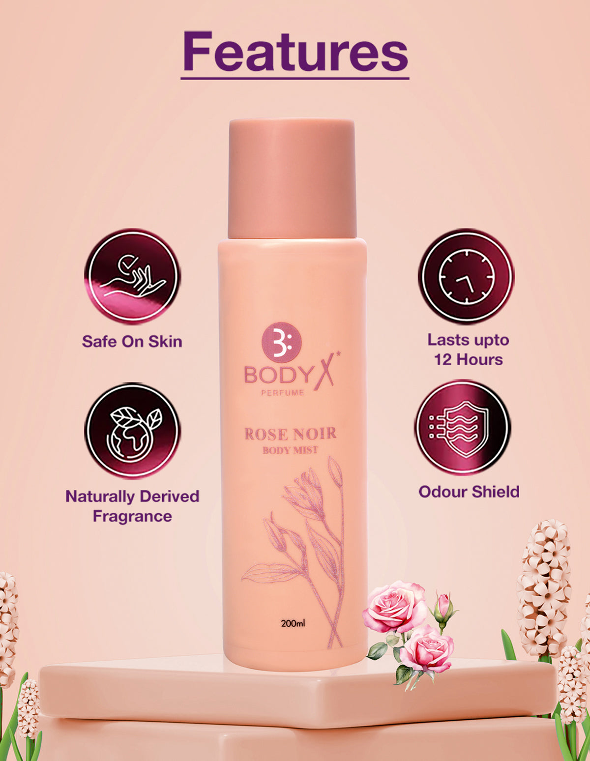 Rose Noir Body Mist by BodyX (200ml) – Feminine & Lasting Aroma