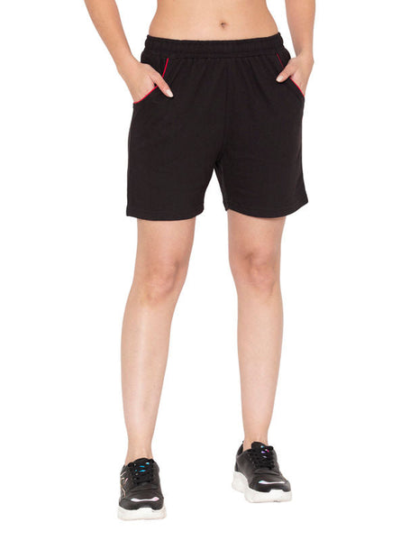 Bodyactive Women Black Cotton Shorts with Pockets -SHW2-BLK/RAN