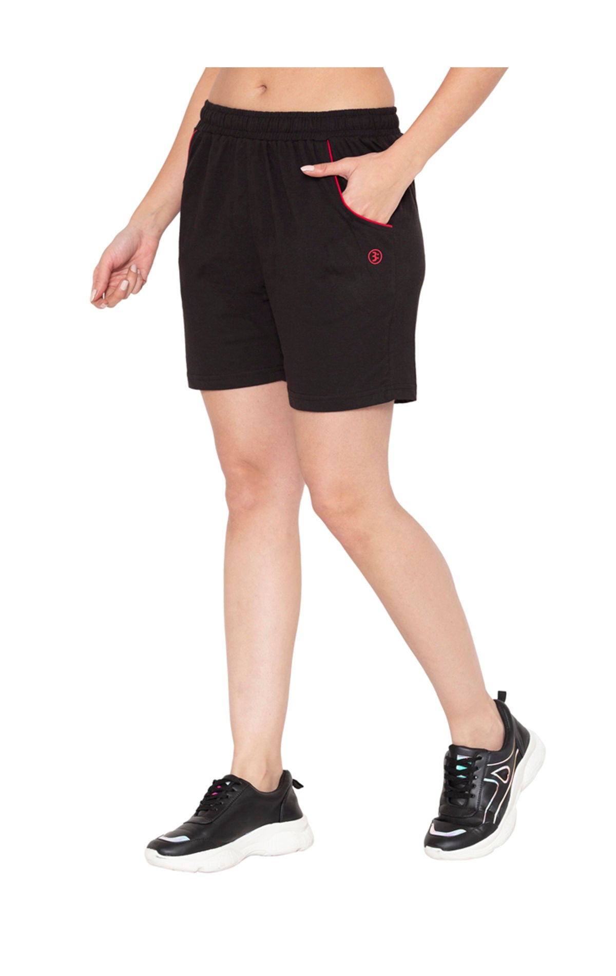 Bodyactive Women Black Cotton Shorts with Pockets -SHW2-BLK/RAN