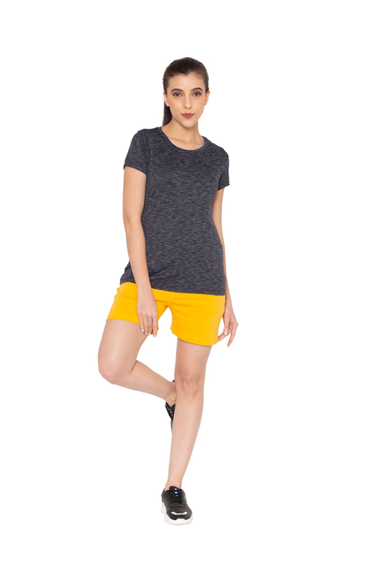 Bodyactive Women Yellow Cotton Shorts with Pockets -SHW2-MUST/WHT