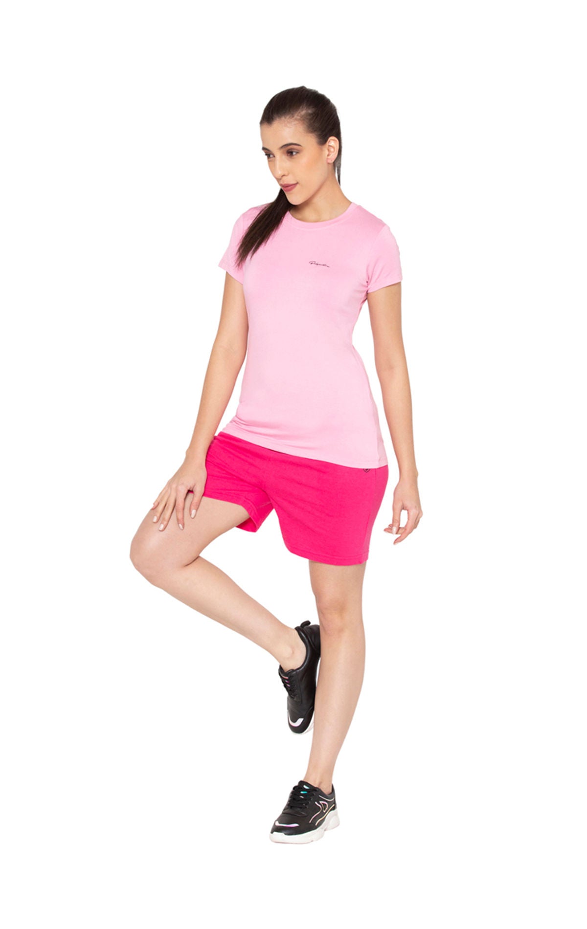 Bodyactive Women Pink Cotton Shorts with Pockets -SHW2-PNK/BLK