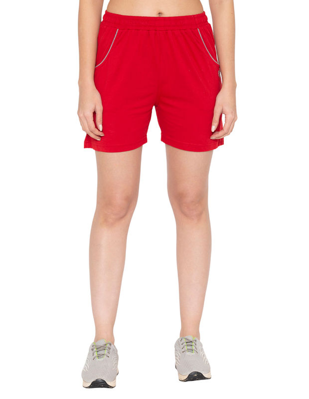 Bodyactive Women Red Cotton Shorts with Pockets -SHW2-RED/GRML