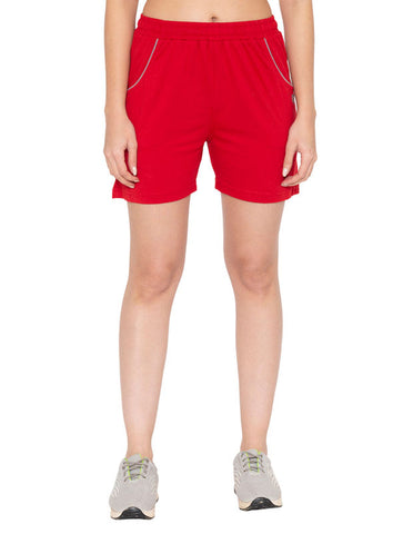 Bodyactive Women Red Cotton Shorts with Pockets -SHW2-RED/GRML