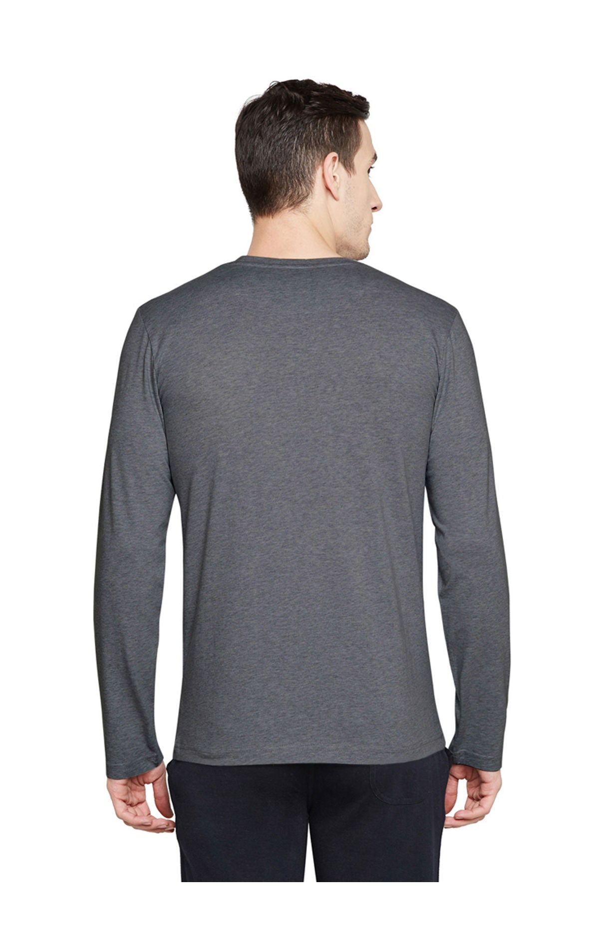 Bodyactive Men Dark Grey Melange Round-Neck T-Shirt-TS101-DGRML