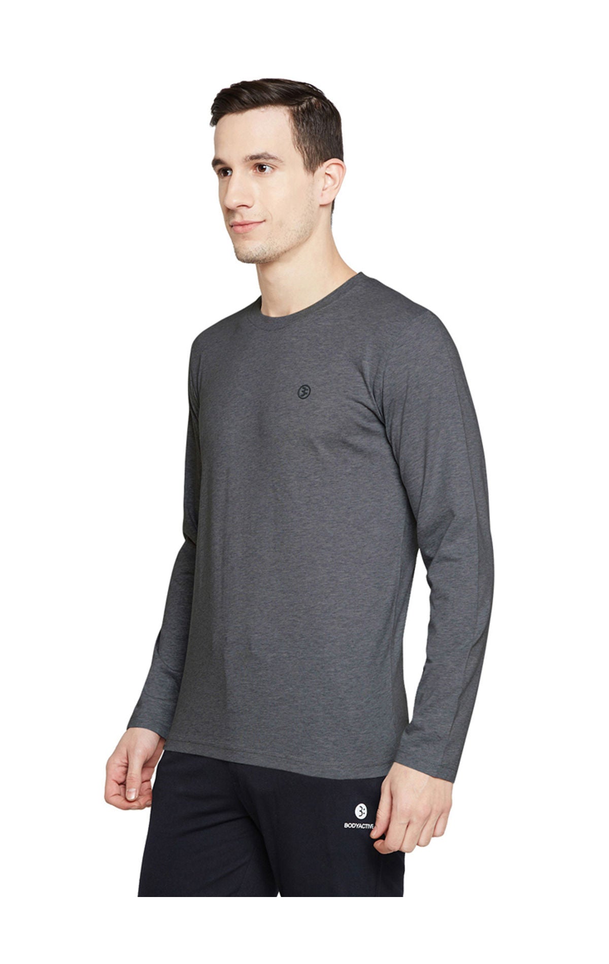 Bodyactive Men Dark Grey Melange Round-Neck T-Shirt-TS101-DGRML