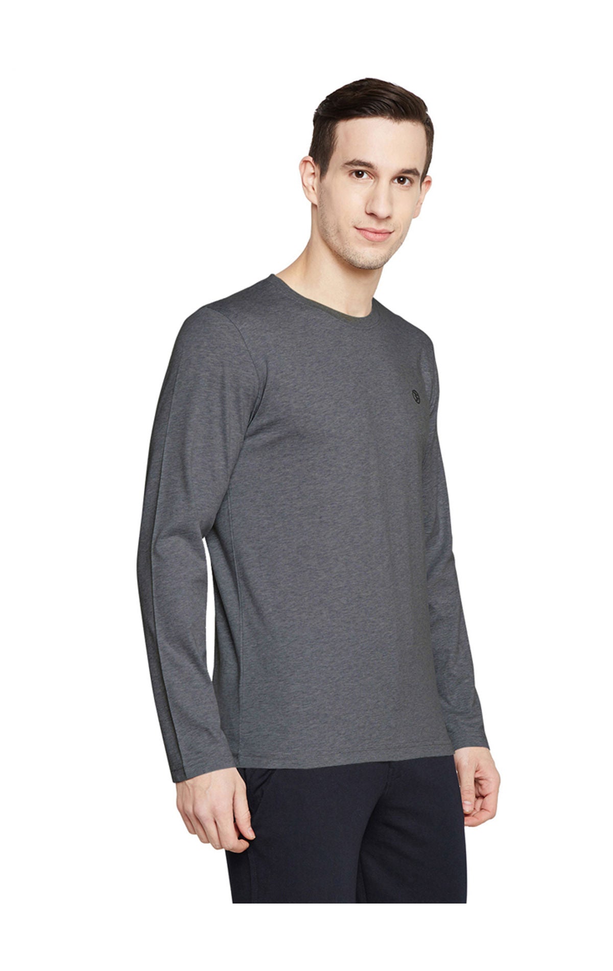 Bodyactive Men Dark Grey Melange Round-Neck T-Shirt-TS101-DGRML