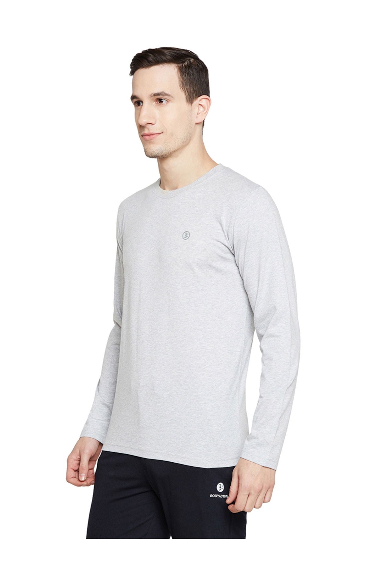 Bodyactive Men Grey Melange Round-Neck T-Shirt-TS101-GRML