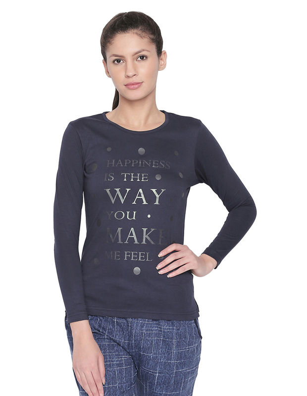 Bodyactive Women Navy Round Neck Tee-TS102-NAVY