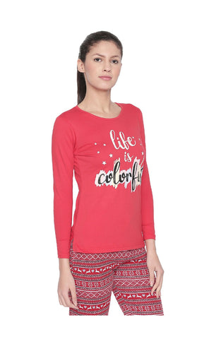 Bodyactive Women Red Round Neck Tee-TS102-RED