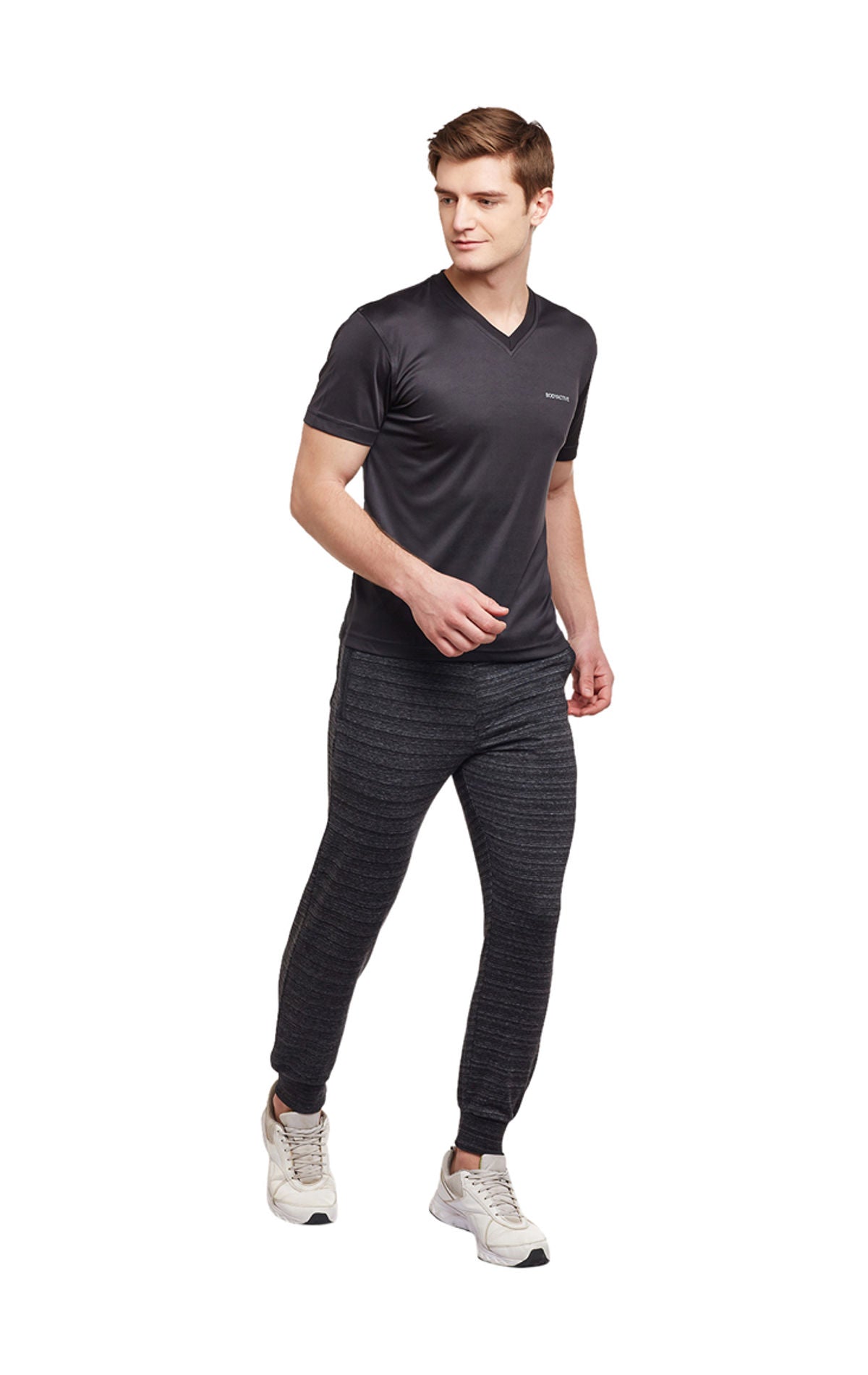 Bodyactive Men Black Dri-Fit V Neck T-Shirt-TS11-BLK