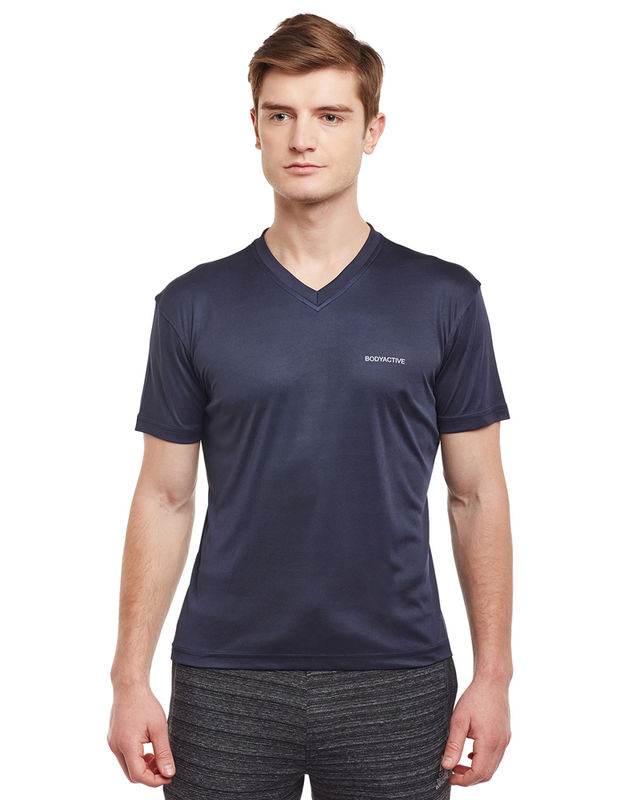 Bodyactive Navy Dri-Fit V-Neck T-Shirt-TS11-NAV