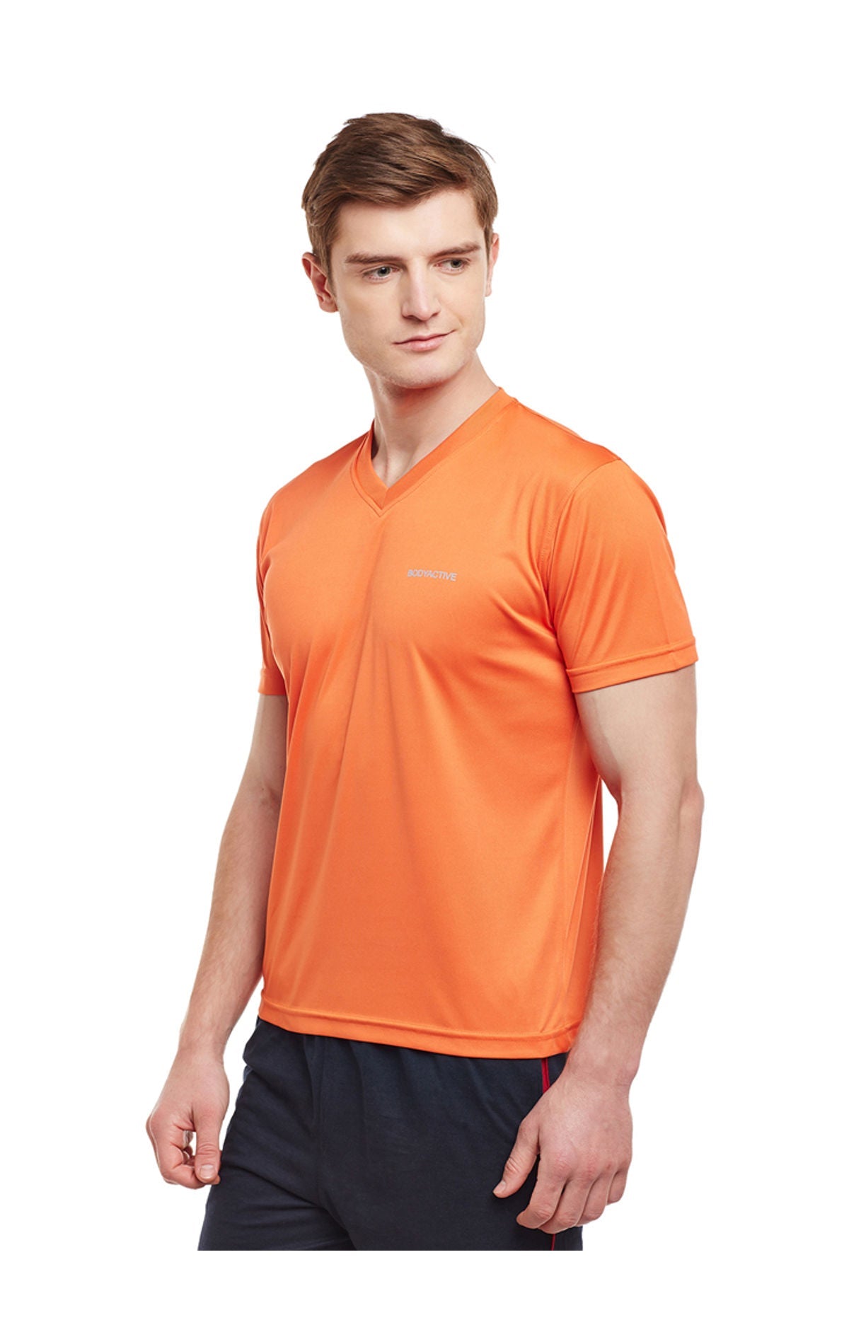 Bodyactive Orange Men Dri-Fit V-Neck T-Shirt-TS11-ORNG