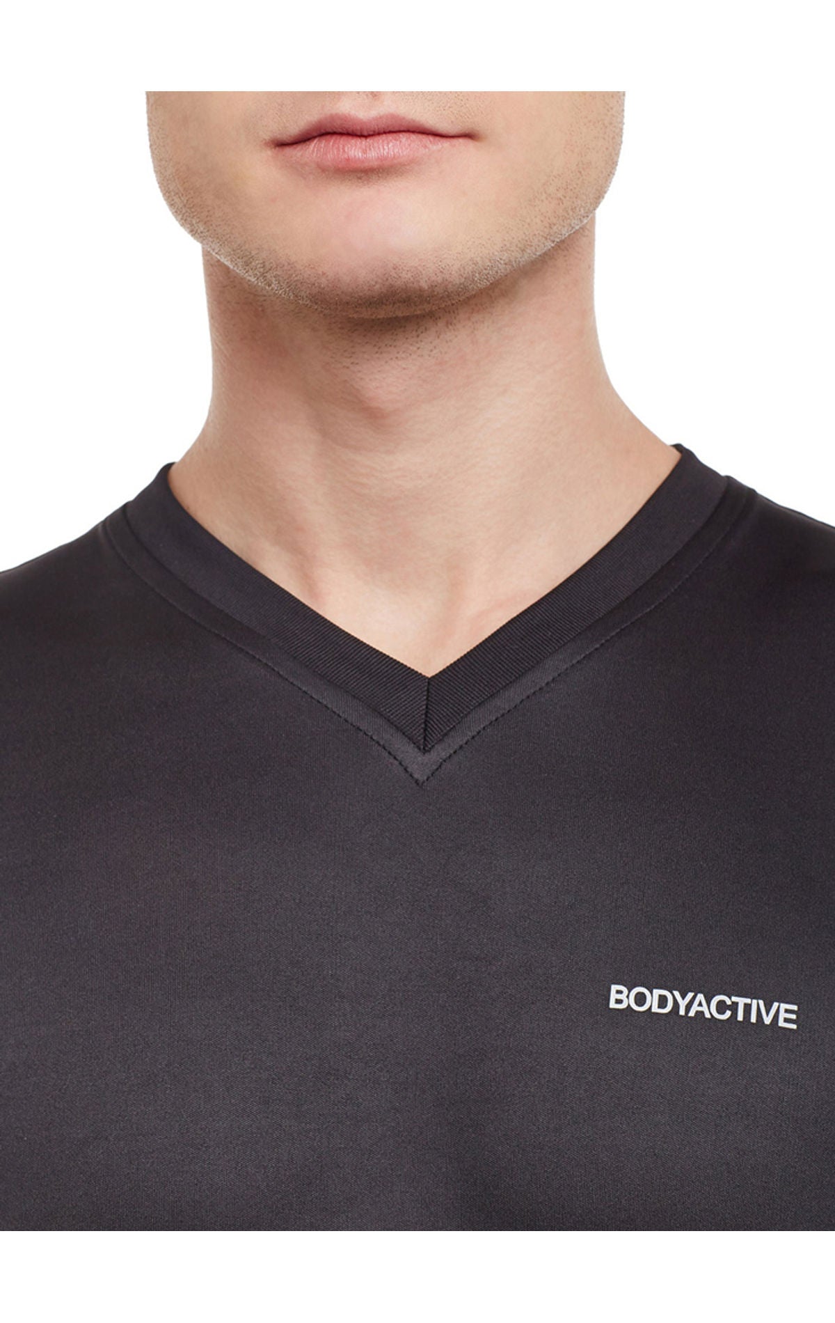 Bodyactive Men Black Dri-Fit V Neck T-Shirt-TS11-BLK