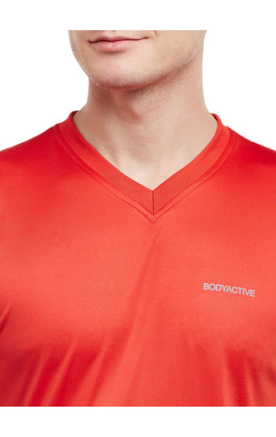 Bodyactive Men Red Dri-Fit V-Neck T-Shirt-TS11-RED