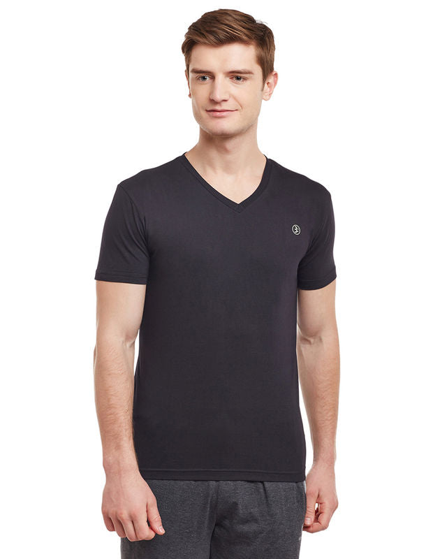 Bodyactive Men Black Cotton V-Neck T-Shirt-TS13-BLK