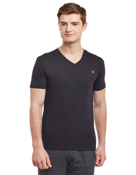 Bodyactive Men Black Cotton V-Neck T-Shirt-TS13-BLK