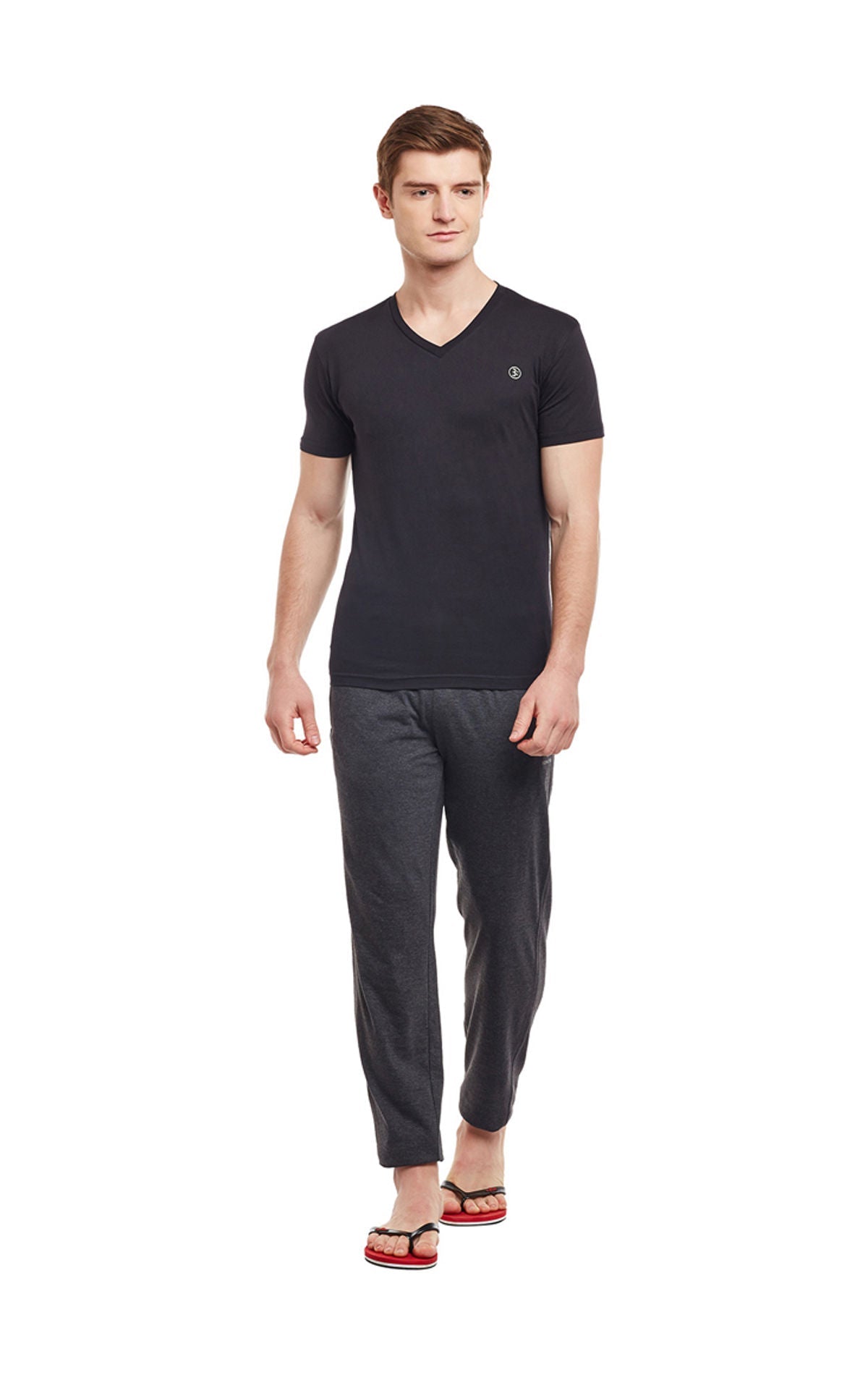 Bodyactive Men Black Cotton V-Neck T-Shirt-TS13-BLK