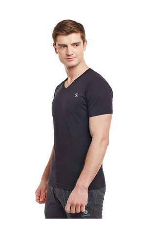 Bodyactive Men Black Cotton V-Neck T-Shirt-TS13-BLK