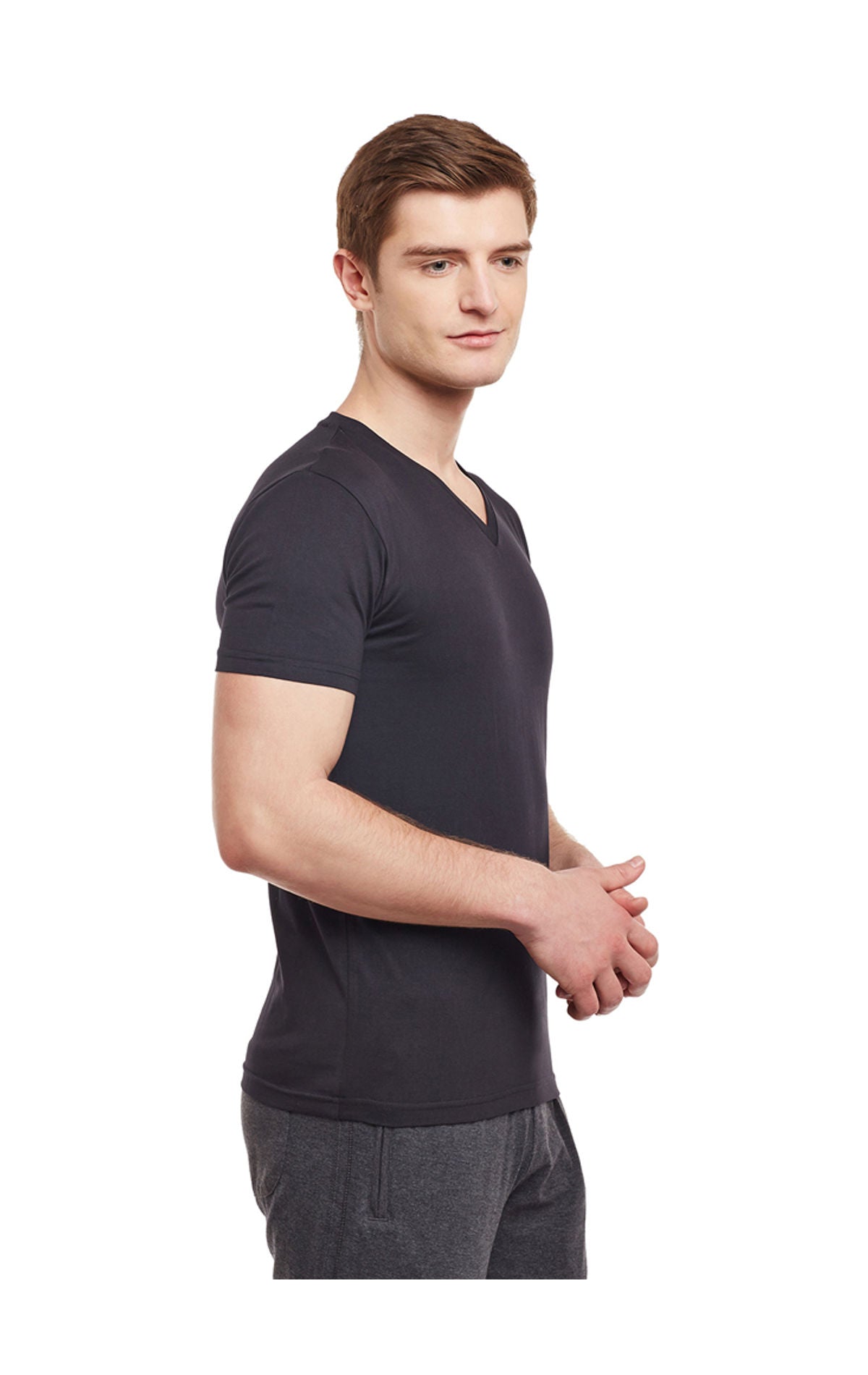 Bodyactive Men Black Cotton V-Neck T-Shirt-TS13-BLK