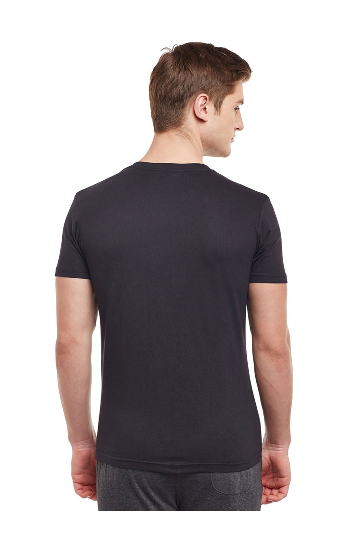 Bodyactive Men Black Cotton V-Neck T-Shirt-TS13-BLK