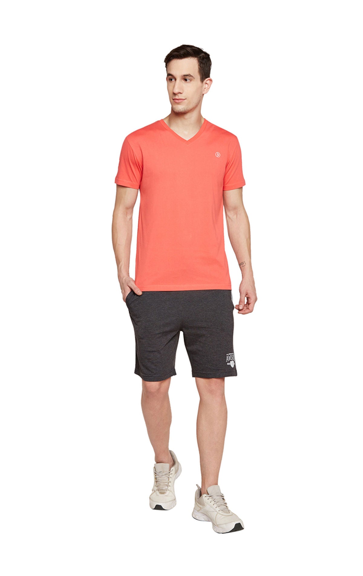 Bodyactive Men coral Cotton V-Neck T-Shirt-TS13-CORAL