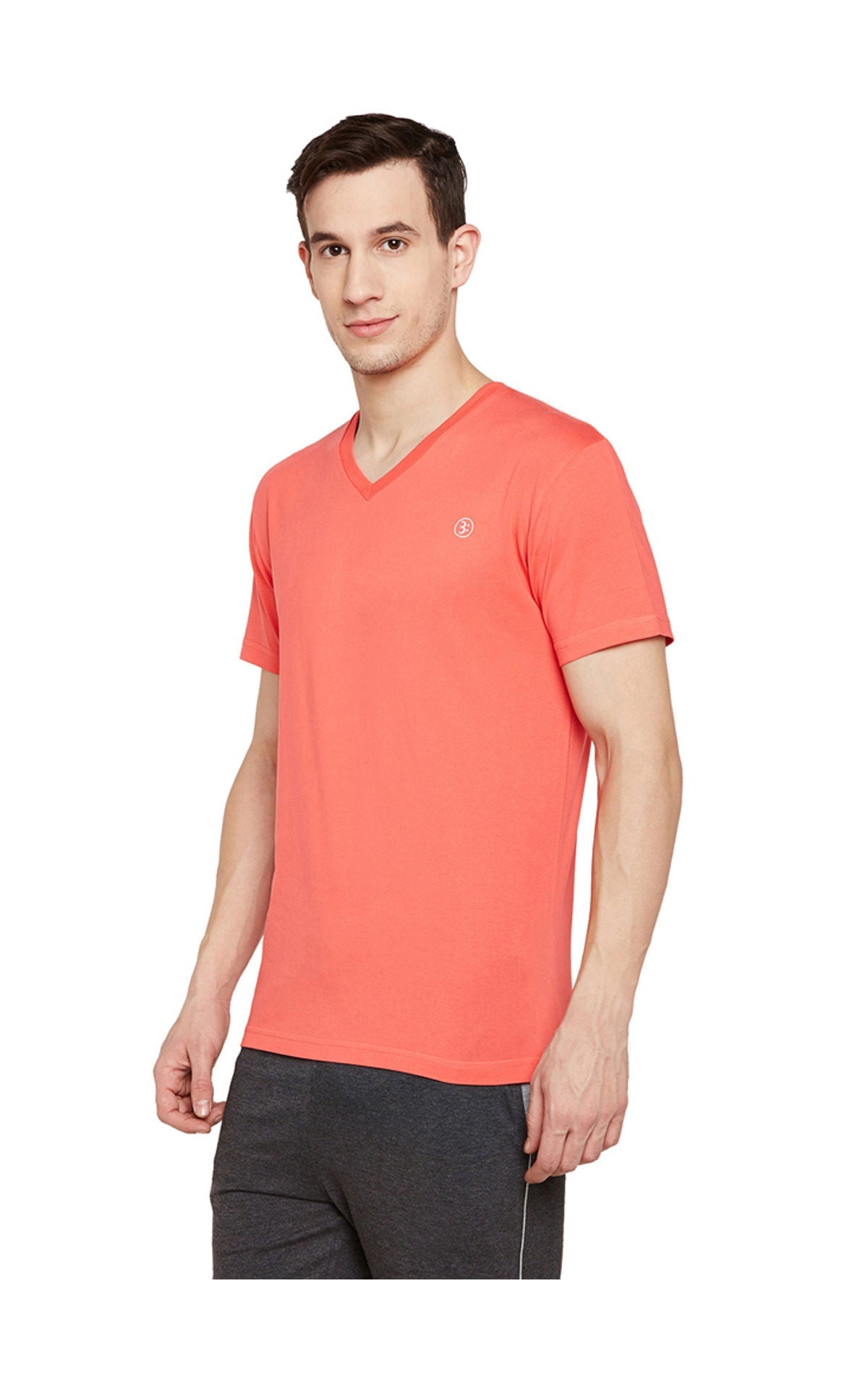 Bodyactive Men coral Cotton V-Neck T-Shirt-TS13-CORAL