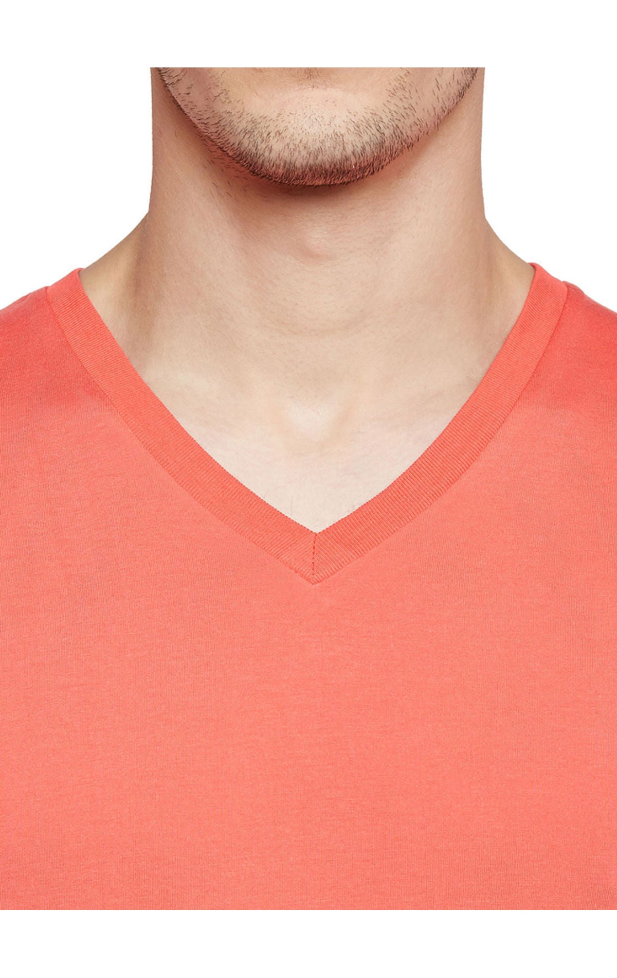 Bodyactive Men coral Cotton V-Neck T-Shirt-TS13-CORAL