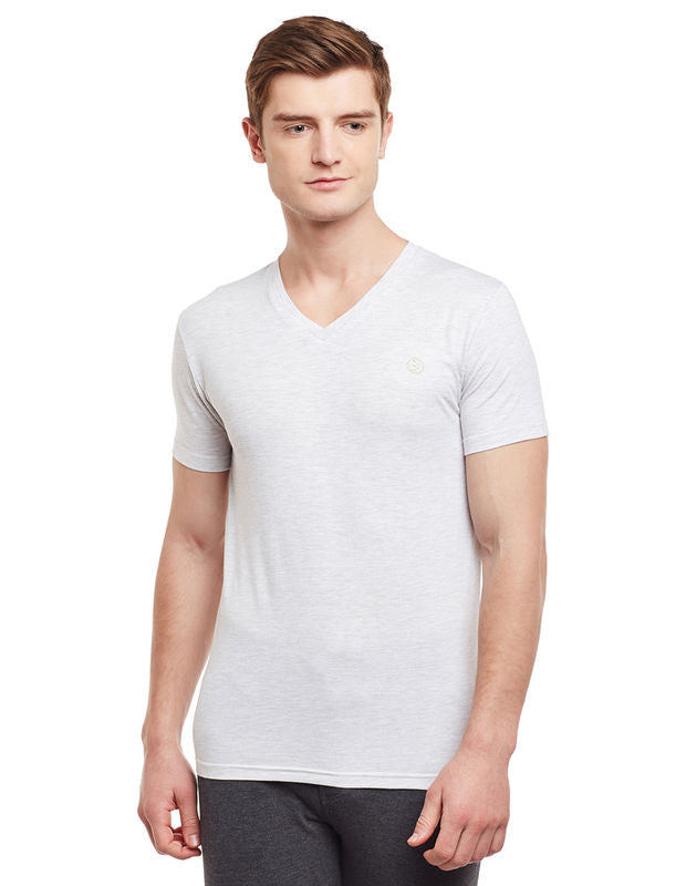 Bodyactive Men Heather Grey Cotton V-Neck T-Shirt-TS13-HTGREY