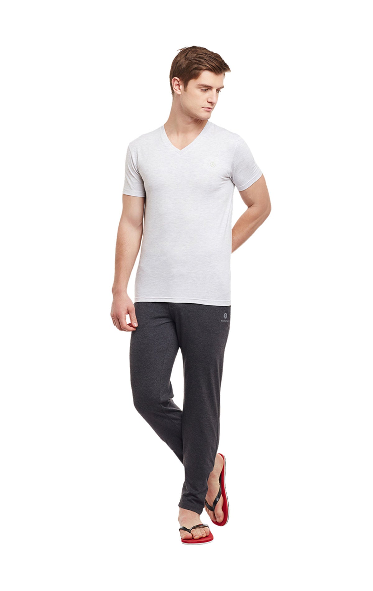 Bodyactive Men Heather Grey Cotton V-Neck T-Shirt-TS13-HTGREY