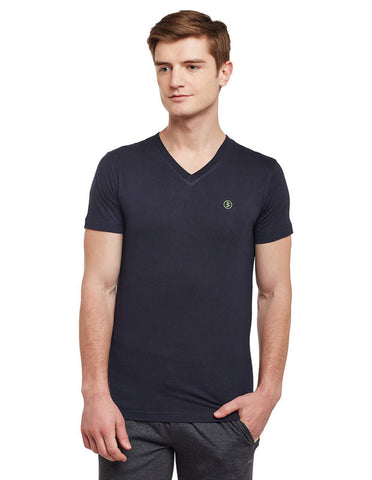 Bodyactive Men Navy Cotton V-Neck T-Shirt-TS13-NAV