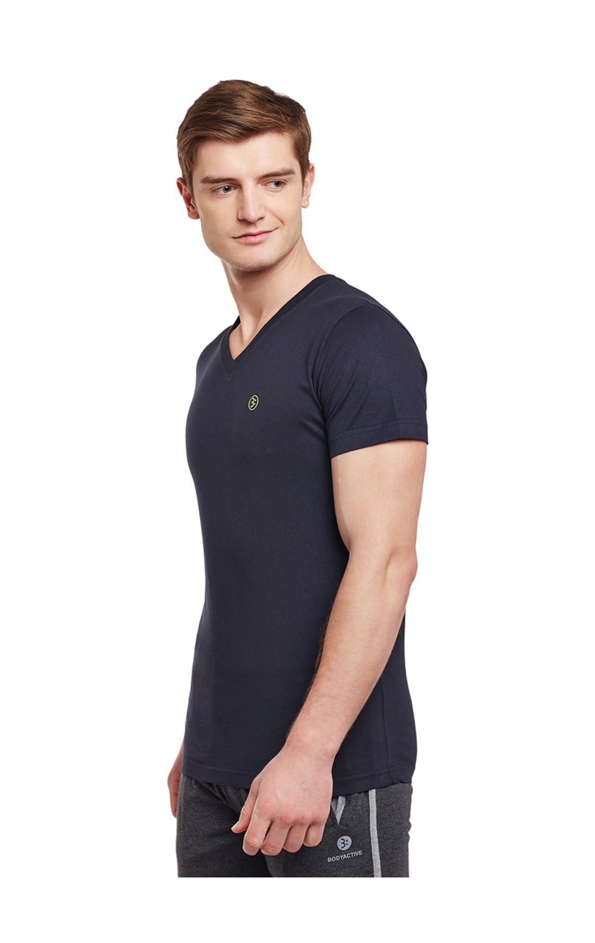 Bodyactive Men Navy Cotton V-Neck T-Shirt-TS13-NAV