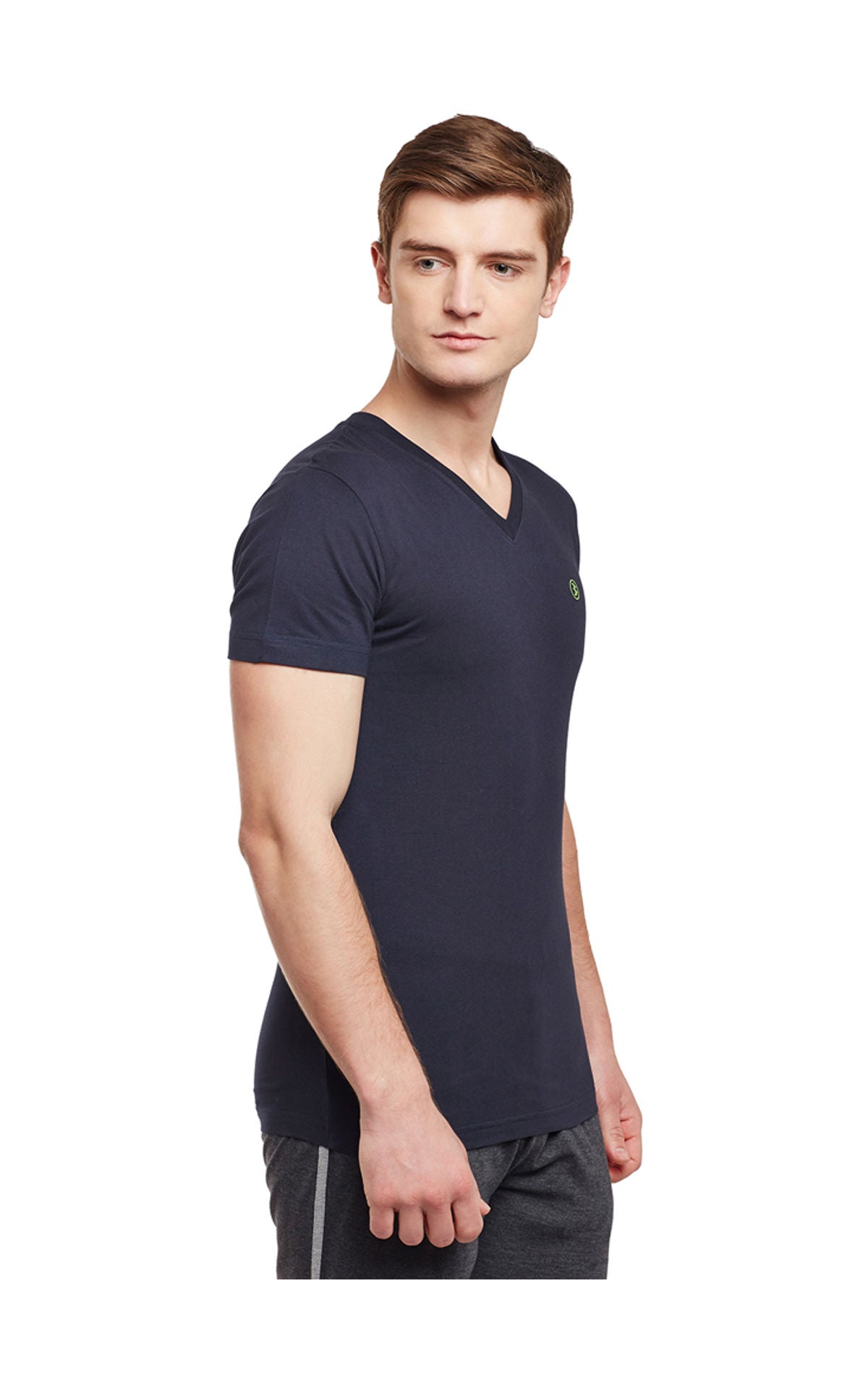 Bodyactive Men Navy Cotton V-Neck T-Shirt-TS13-NAV