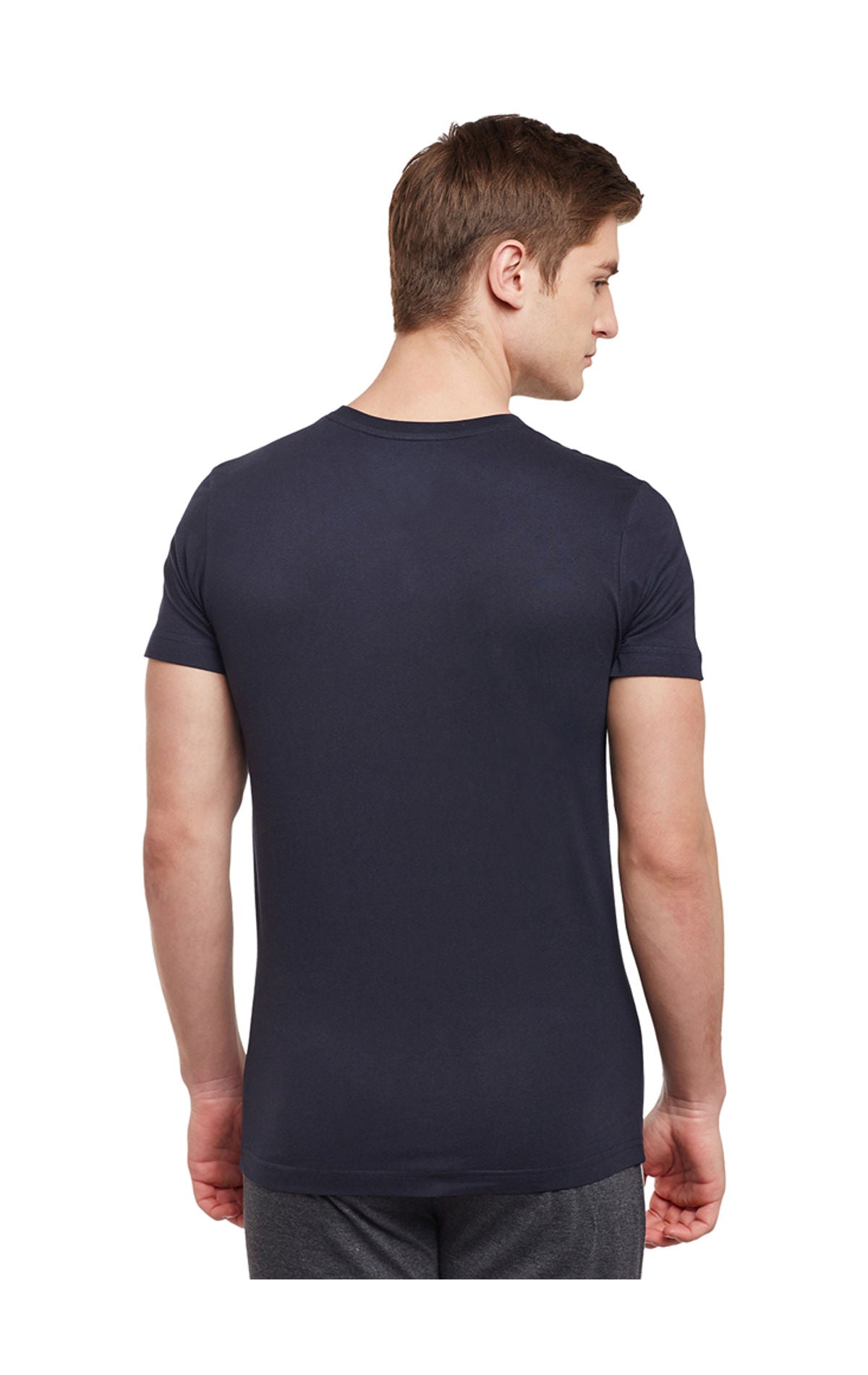 Bodyactive Men Navy Cotton V-Neck T-Shirt-TS13-NAV